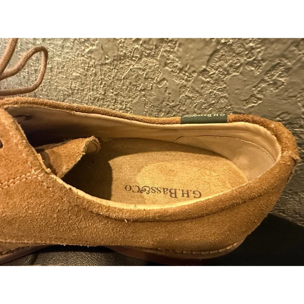 GH Bass and Co Mens Tan Suede Buck Derby Shoes Lace Up Classic Round Toe